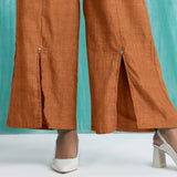Orange 100% Cotton Elasticated Mid-Rise Wide Legged Pant