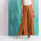 Orange 100% Cotton Elasticated Mid-Rise Wide Legged Pant