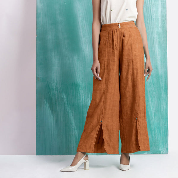 Orange 100% Cotton Elasticated Mid-Rise Wide Legged Pant