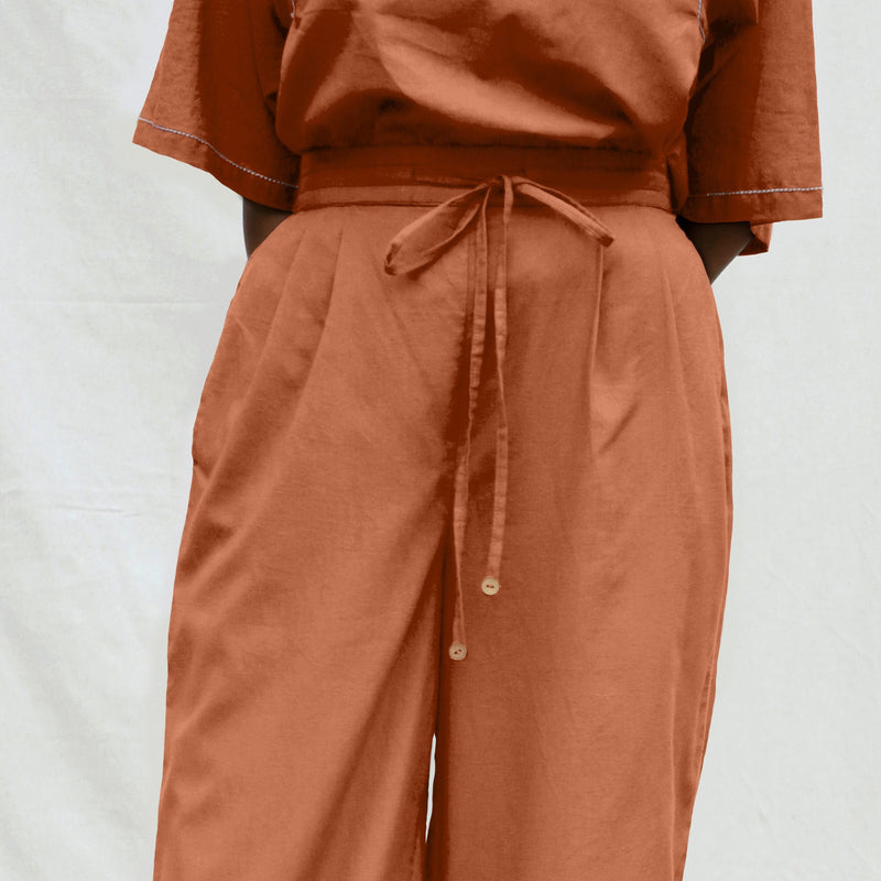 Orange 100% Cotton Solid Mid-Rise Elasticated Pant