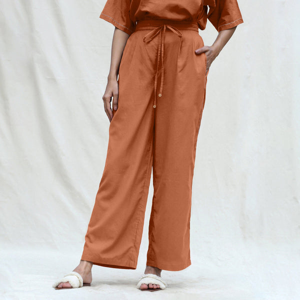 Orange 100% Cotton Solid Mid-Rise Elasticated Pant