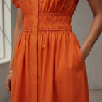 Orange Cotton Poplin Button-Down Midi Shirt Dress