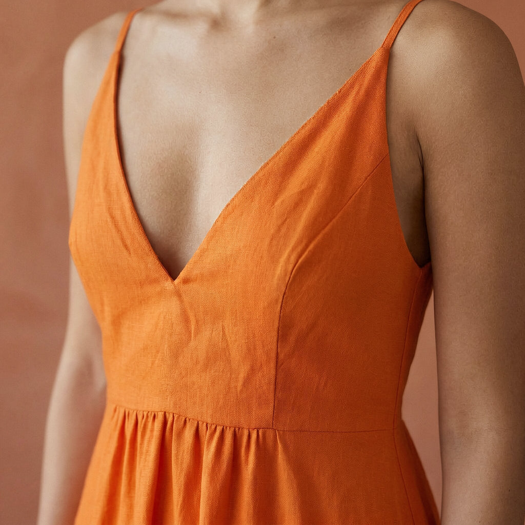 Orange Cotton Poplin Deep V-Neck Cami Maxi Dress
