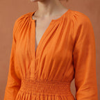 Orange Cotton Poplin Fit and Flare Maxi Tier Dress