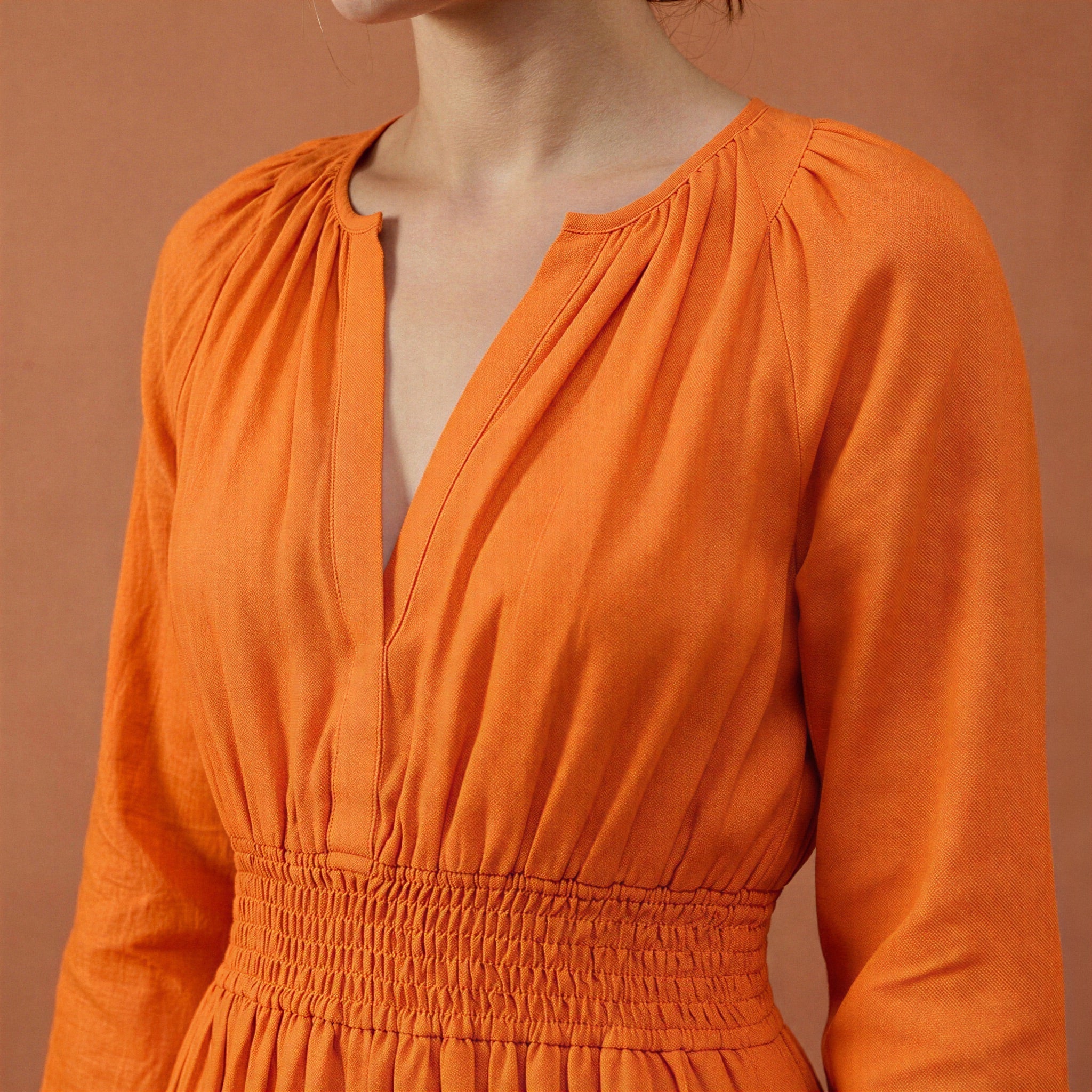 Orange Cotton Poplin Fit and Flare Maxi Tier Dress