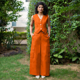 Orange Cotton Poplin High-Rise Elasticated Wide Legged Cargo Pant