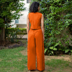 Orange Cotton Poplin High-Rise Elasticated Wide Legged Cargo Pant