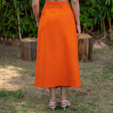 Orange Cotton Poplin High-Rise Midi Wrap Skirt