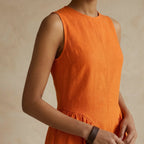 Orange Cotton Poplin Sleeveless Paneled Maxi Dress