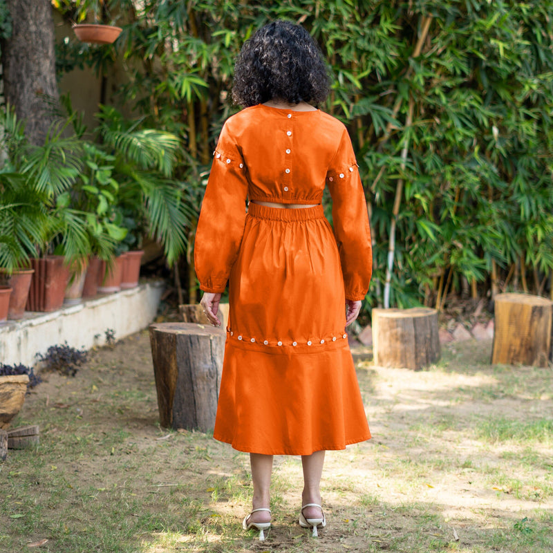 Orange Cotton Poplin V-Neck Infinity Midi Dress