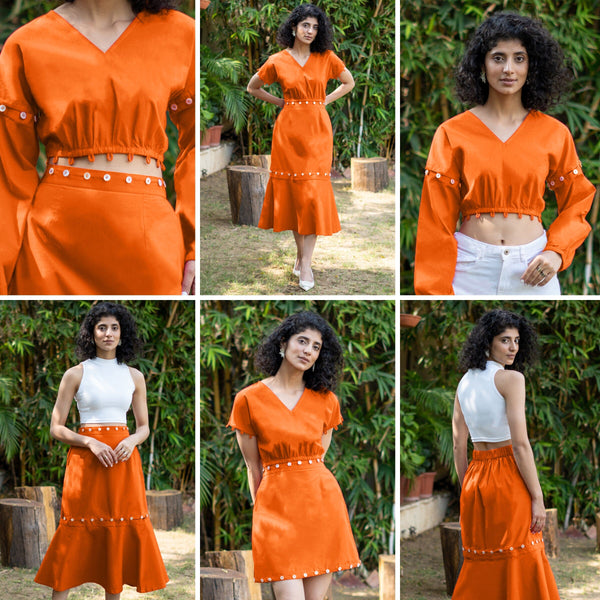 Orange Cotton Poplin V-Neck Infinity Midi Dress