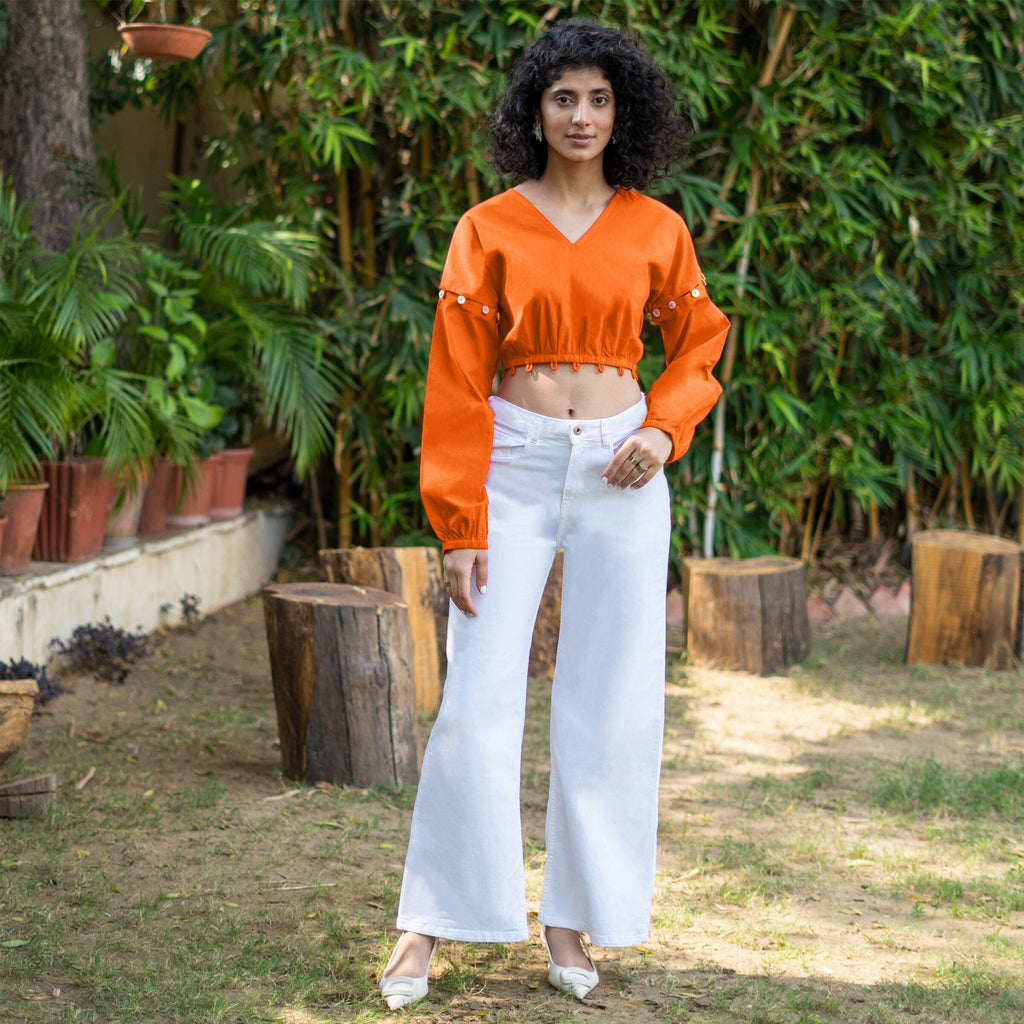 Orange Cotton Poplin V-Neck Infinity Midi Dress
