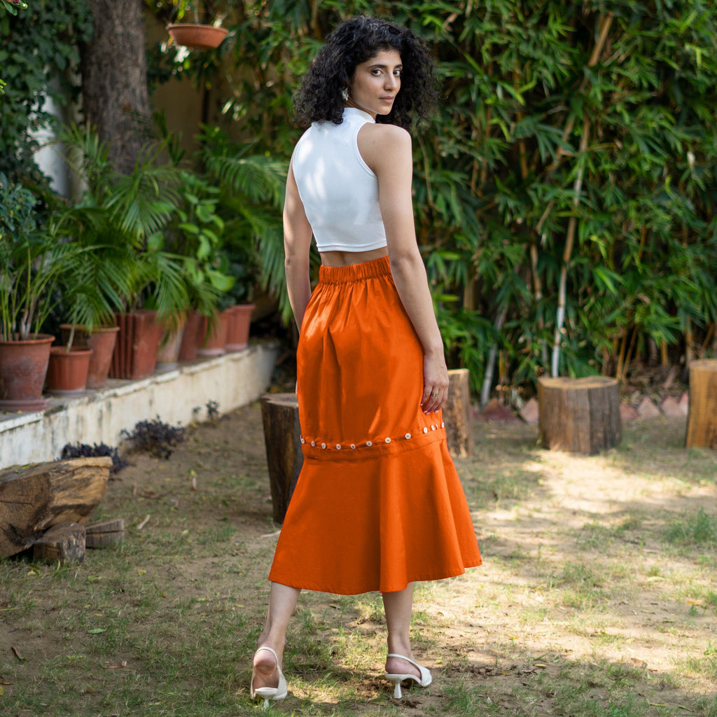 Orange Cotton Poplin V-Neck Infinity Midi Dress