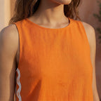 Orange Cotton Poplin Wavy Stripe Short Shift Dress