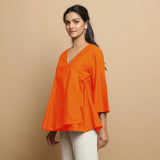 Orange Embroidered Cotton Poplin Asymmetrical Godet Top