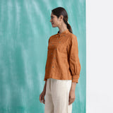 Orange Mirror Work Handspun Cotton Blouse Top