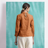 Orange Mirror Work Handspun Cotton Blouse Top