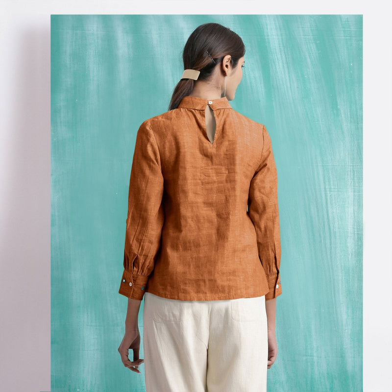 Orange Mirror Work Handspun Cotton Blouse Top