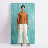 Orange Mirror Work Handspun Cotton Blouse Top