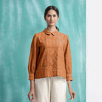Orange Mirror Work Handspun Cotton Blouse Top