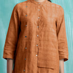 Orange Mirror Work Handspun Cotton Mandarin Collar Top