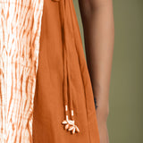 Close View of a Model wearing Orange Shibori Halter Neck A line Dress