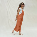 Orange 100% Cotton Midi Dungaree Jumpsuit