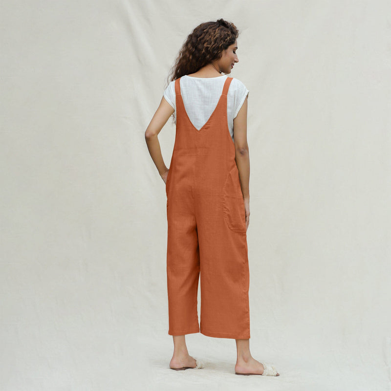 Orange 100% Cotton Midi Dungaree Jumpsuit