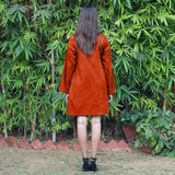Orange Warm Cotton Corduroy A-Line Short Dress