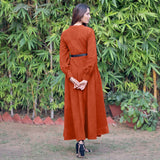 Orange Warm Cotton Corduroy Fit and Flare Maxi Dress