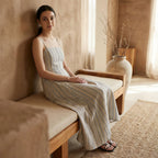 Pastel Stripes Handspun Cotton Ankle Length Flared Sundress
