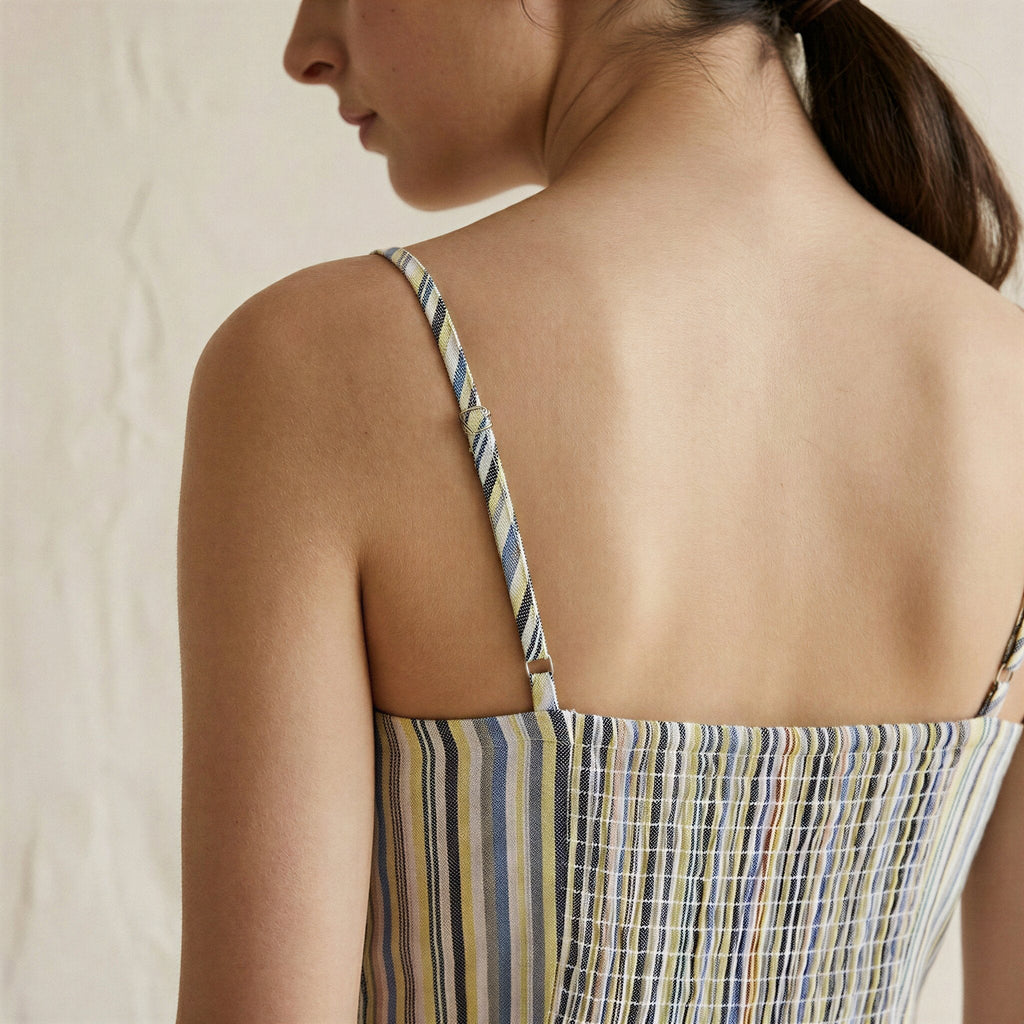 Pastel Stripes Handspun Cotton Ankle Length Flared Sundress