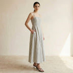 Pastel Stripes Handspun Cotton Ankle Length Flared Sundress