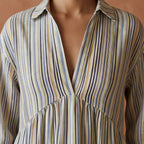 Pastel Stripes Handspun Cotton Deep-V Maxi Tier Dress