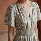 Pastel Stripes Handspun Cotton Elasticated Short Tier Dress