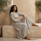 Pastel Stripes Handspun Cotton Fit and Flare Maxi Tier Dress