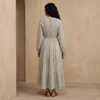 Pastel Stripes Handspun Cotton Fit and Flare Maxi Tier Dress
