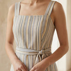 Pastel Stripes Handspun Cotton Knee Length Princess Line Dress