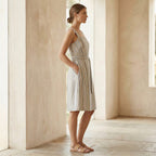 Pastel Stripes Handspun Cotton Knee Length Princess Line Dress