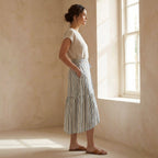 Pastel Stripes Handspun Cotton Ruffle Midi Wrap Skirt
