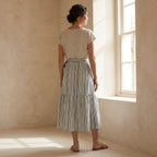 Pastel Stripes Handspun Cotton Ruffle Midi Wrap Skirt
