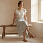 Pastel Stripes Handspun Cotton Ruffle Midi Wrap Skirt