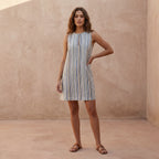 Pastel Stripes Handspun Cotton Sleeveless A-Line Short Shift Dress