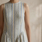 Pastel Stripes Handspun Cotton Sleeveless Paneled Maxi Dress
