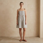 Pastel Stripes Handspun Cotton Tie-Strap Tiered Short Sundress