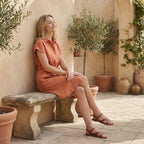 Peach Cotton Flax A-Line Short Dress with Belt