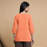 Peach Cotton Flax Box-Pleated High Low Top