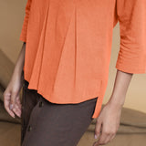 Peach Cotton Flax Box-Pleated High Low Top