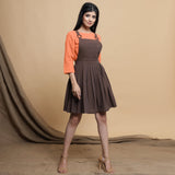 Peach Cotton Flax Box-Pleated High Low Top