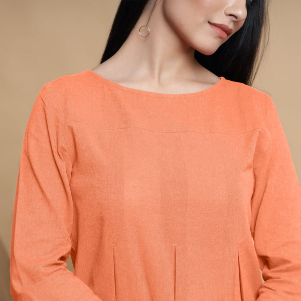 Peach Cotton Flax Box-Pleated High Low Top